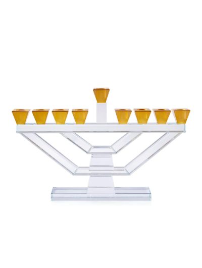 חנוכיית קריסטל יוקרתית בצבע זהב – דגם שוהם